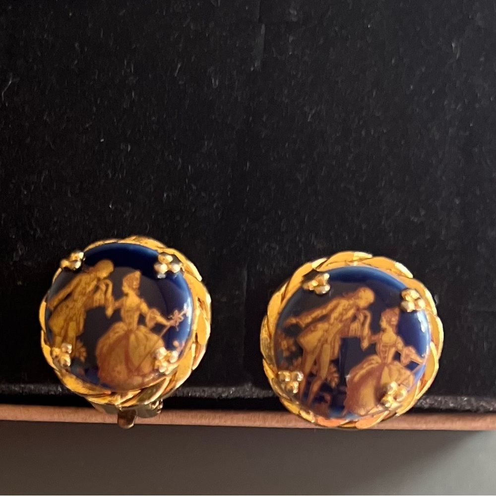 Beautiful Blue Antique Porcelain Clip earings. Very rare earings.